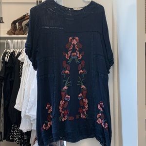 Navy Floral Embroidered Dress